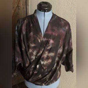 Classic Leith Wrap Style Silk Top Small 3/4 Sleeve